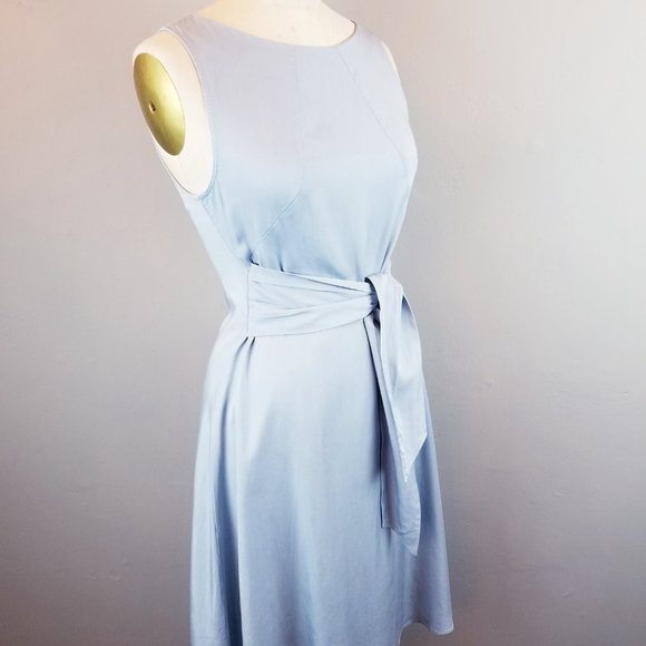Zara Denim Couture Sky Blue Sleeveless Wrap Fit & Flare Dress Women's Size Small - Picture 7 of 9